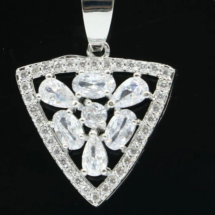 Authentic Buy 4 Get 1 Free 28x14mm Stunning Trangle Shape Swiss Blue Topaz White Sapphire Ladies Silver Pendant