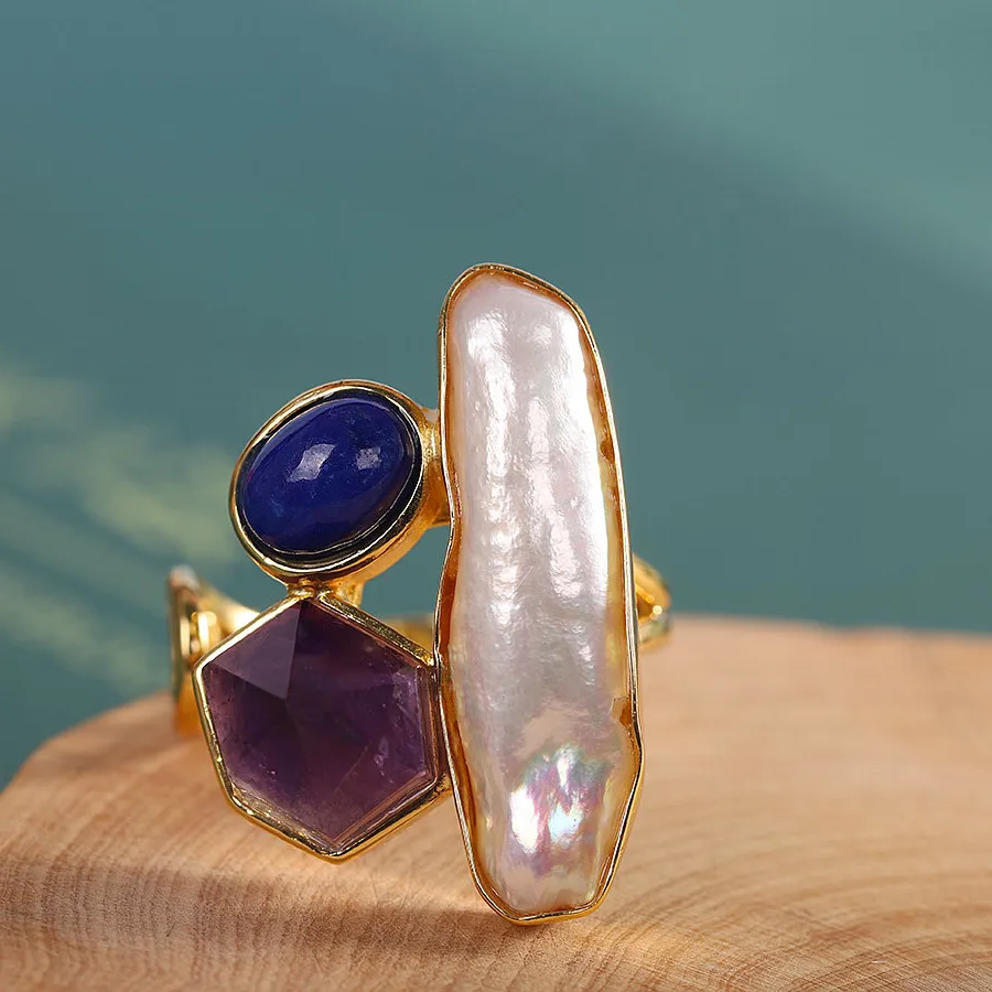 Authentic The Verdant Tide: Baroque Pearl and Malachite Talisman Ring