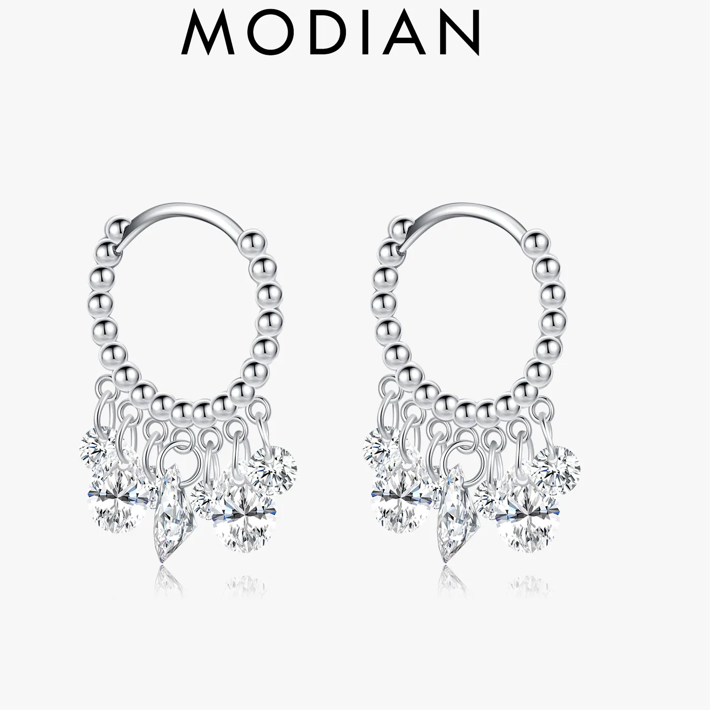 Authentic MODIAN 925 Sterling Silver Luxury Geometric Stunning Clear CZ Hoop Earrings Sparkling Dangle Ears For Women Fine Jewelry