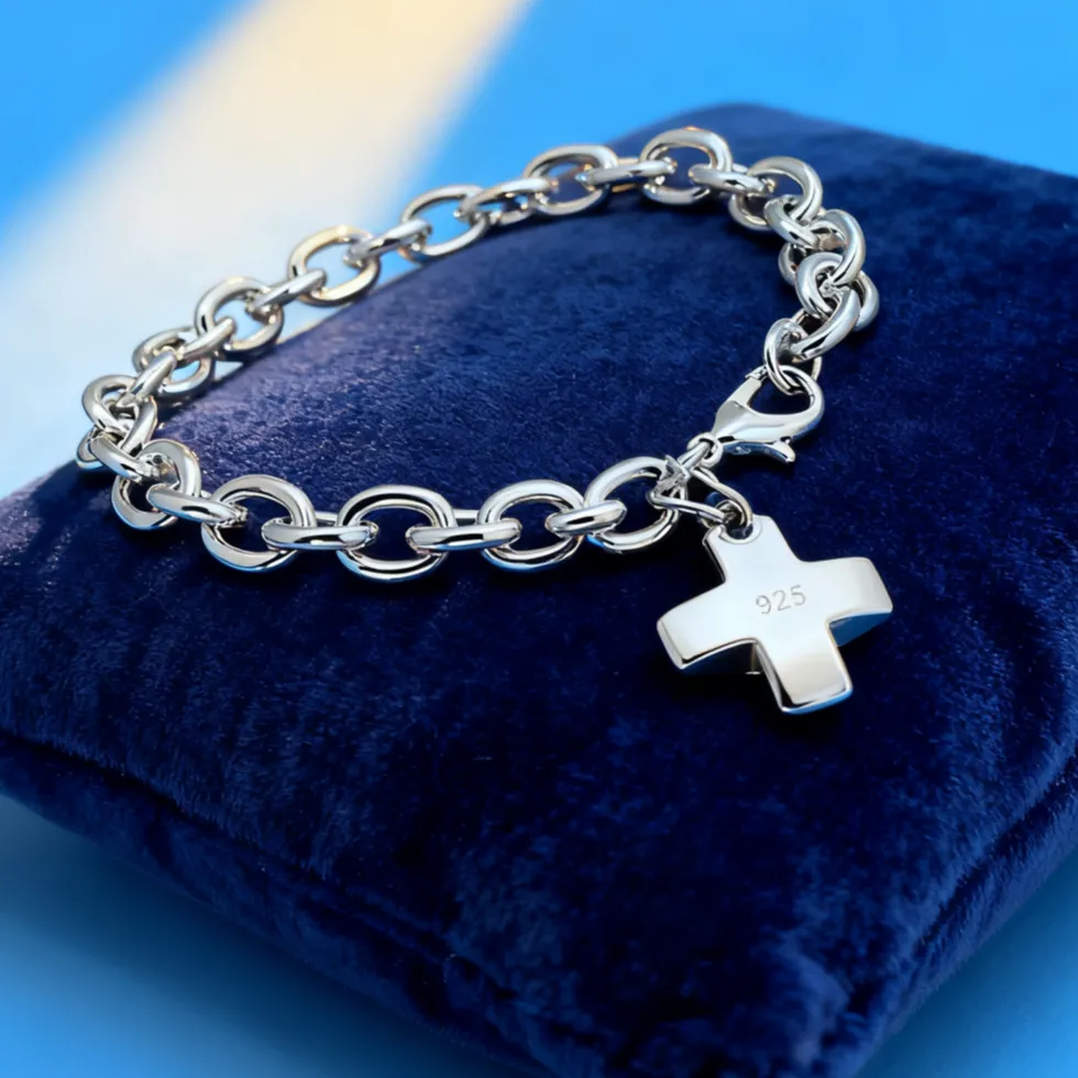 Authentic Original 925 sterling Silver stunning cross Bracelets for Women niche Jewelry 20cm 8inch Wedding Birthday Gifts