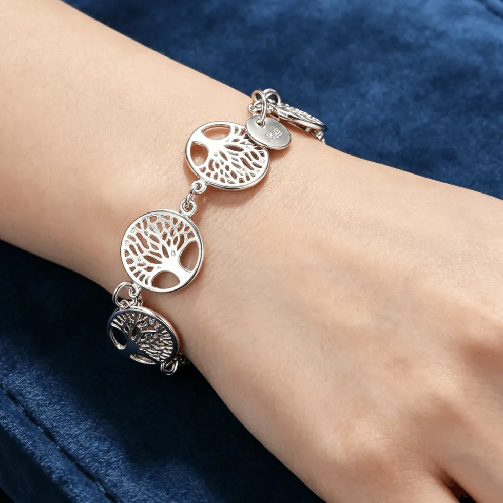 Authentic 925 Sterling Silver Stunning Tree Flowers Bracelet Costume Jewelry Holiday