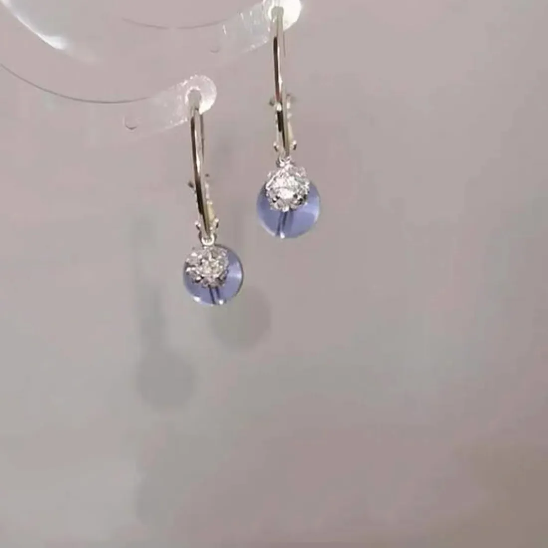 Authentic Unique and stunning round bead purple crystal earrings for women and fresh transparent earring party jewelry gifts