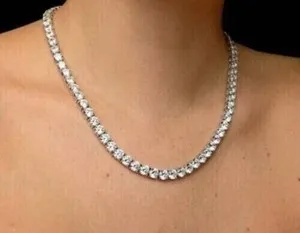 Authentic Celestial Radiance Diamond Tennis Necklace in 14k White Gold Plated