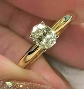 Authentic 1.50CT Oval-Cut Moissanite Solitaire Engagement Ring 14K Yellow Gold Plated