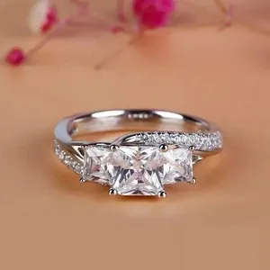 Authentic 1.50 Ct Princess Cut Simulated Diamond Elegant Ring 14k White Gold Plated Silver