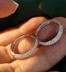 Authentic 1.50 Ct Round Cut Simulated Diamond Huggie Hoop Earrings 14K White Gold Plated