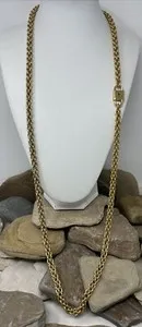 Authentic Vintage Bijoux Cascio Italian Made Gold Plated Long Chunky Chain Lock Necklace