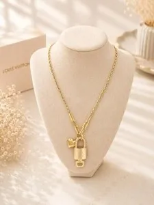 Authentic Authentic Louis Vuitton Lock & Key w/ Unbranded Gold Plated Gold Chain Necklace