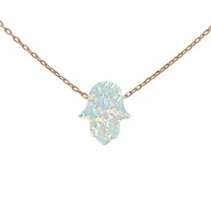Authentic Turkish! Rose Gold Plated White Opal Hamsa Symbol .925 Sterling Silver Necklace
