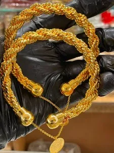 Authentic Turkish Dubai Gold Plated Rope Kada Bangles set Adjustable Bridal Party 6 size