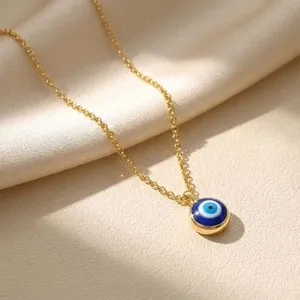 Authentic Turkish Evil Eye Gold Plated Pendant Charm Necklace