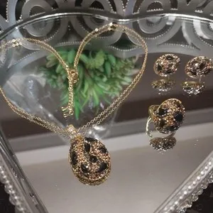 Authentic Golden Veil of the Night: Enchanted Onyx & Champagne CZ Set