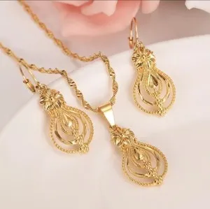 Authentic 24k Gold Plated Moroccan Turkish Dubai Jewelry Necklace, Earrings Indian set