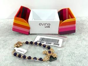 Authentic Gold Plated Turkish Filigree Cross Amethyst Bead Slider Chain Bracelet Sterling
