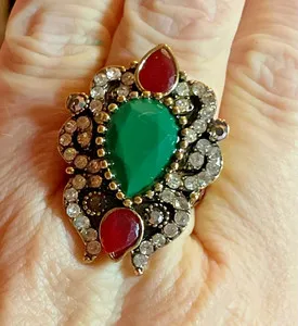 Authentic The Verdant Heartstone - Bohemian Green Onyx & Gold Talisman Ring Size 10