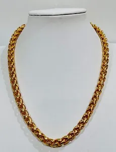Authentic Vintage Gold Plated Chunky Textured Turkish Rope Necklace 18”