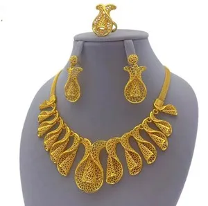 Authentic 24kt Gold Plated Dubai African Turkish Arab Jewelry Ethiopian Necklace Earrings