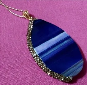 Authentic Purple Agate Slice Pendant 2.75" Natural Turkish Agate Gold Plated