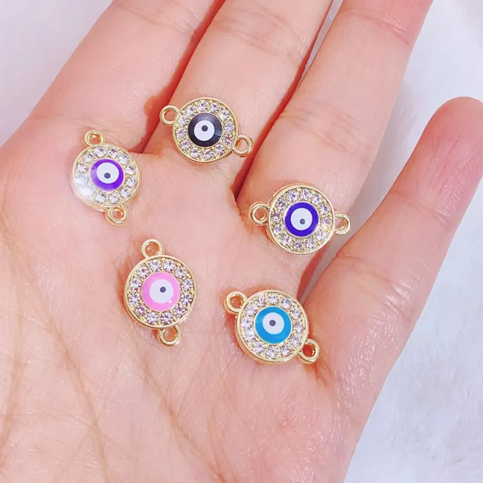 Authentic 15pcs Turkish Evil Eye Connectors With Crystal For Jewelry Making Supplies DIY Handmade Bracelets Anklets Accessories