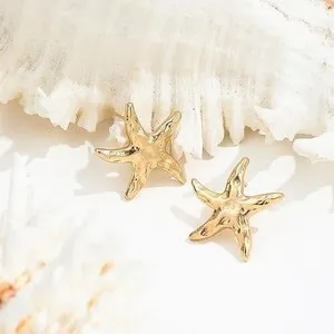 Authentic 14K Gold Plated Starfish Earrings, Boho Beach Jewelry for Women