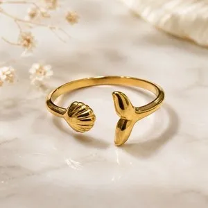 Authentic Sirens Call Oceanic Talisman - 18k Gold Plated Mermaid Tail & Seashell Ring