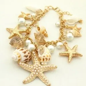 Authentic Celestial Starfish Talisman Bracelet – Gold-Plated Shell Dangle for Women