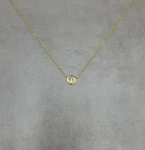 Authentic Ocean Wave Circle GOLD Plated Necklace Round Sea Tranquil Calm Beach Surf Tag