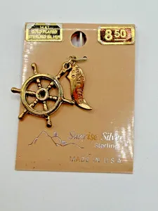 Authentic SUNRISE SILVER 14K GOLD PLATED STERLING SILVER SHIP WHEEL MYRTLE BEACH CHARM