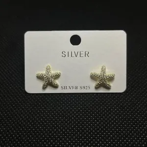Authentic 925 Sterling Silver Starfish Stud Earrings Gold Plated CZ Micro Pave Beach