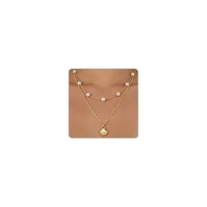 Authentic Beach Layered Shell Necklace for, 14K Gold Plated Starfish Conch Seashell & ...