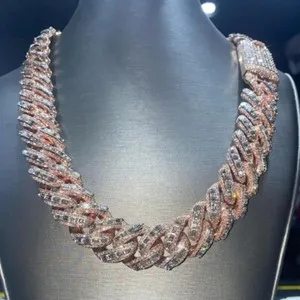 Authentic 51ct Lab Created Baguette Diamond 14K Rose Gold Plated 20mm Miami Cuban Necklace