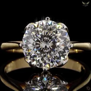 Authentic Lab Created Diamond 3.56ct Solitaire Engagement Ring Yellow Gold Plated