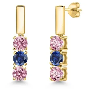 Authentic Radiant Rose & Azure Talisman: 1.60 Carat Lab-Grown Diamond and Sapphire in 18K Yellow Gold-Plated Silver