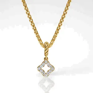 Authentic 0.08 Ct Lab Created Diamond Clover Pendant Necklaces 14K Yellow Gold Plated
