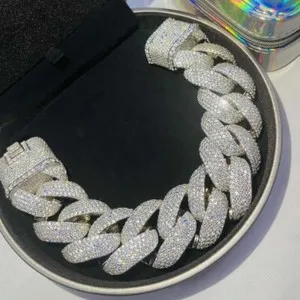 Authentic Round Cut Lab Created Diamond 14K White Gold Plated Cuban Link Men's Bracelets