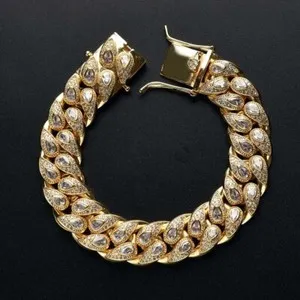 Authentic Lab Created Diamond 14K Yellow Gold Plated Miami Cuban Link Men's Bracelets