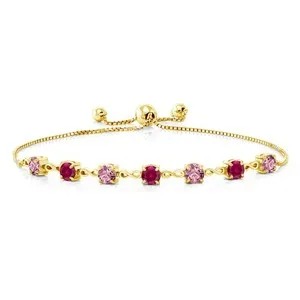 Authentic 18K Yellow Gold Plated Silver Pink Lab Grown Diamond and Created Ruby Infinity