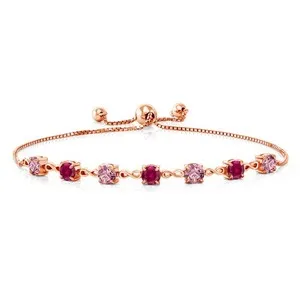 Authentic 18K Rose Gold Plated Silver Pink Lab Grown Diamond and Created Ruby Infinity
