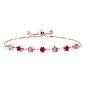 Authentic 2.64 Ct Pink Lab Grown Diamond Created Ruby 18K Rose Gold Plated Silver Bracelet
