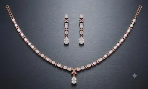 Authentic 8CT Pear Lab Created Diamond Rose Gold Plated Necklace Earrings Set Bridal