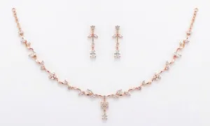 Authentic 8CT Pear Lab Created Diamond 14Yellwo Gold Plated Necklace Earrings Set Bridal