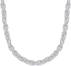 Authentic 18.25 Ct 7MM Width Rolo Link Chain Necklace Lab Created Moissanite Sterling