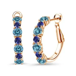 Authentic The Celestial Azure Loop: 18K Rose Gold Plated Hoop with Lab-Grown Diamond and Created Sapphire