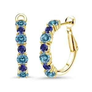 Authentic Celestial Resonance Gold and Sapphire Hoops