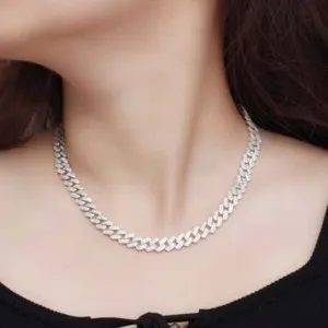 Authentic Lab Created Diamond 14K White Gold Plated Crystal Cuban Chain 10 MM Necklace 18"