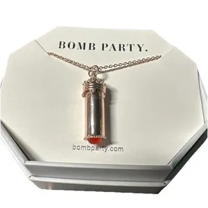 Authentic Bomb Party Necklace Stay Kind Always Rose Gold Plated Genuine Red Quartz