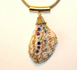 Authentic Gold Plated Pendant Natural Stone Rhinestones by Patricia Adelson One of a Kind