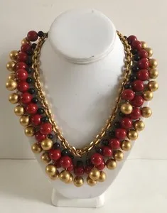 Authentic Vintage Robert Lee Morris Cinnabar Gold Plated Fringe Necklace 1 of A Kind