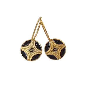Authentic Midnight Eclipse Gold-Plated Sterling Silver & Black Enamel Talismanic Earrings