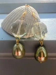 Authentic Champagne Réal Pearl And Crystal drop earrings Gold Plated… one of a kind..